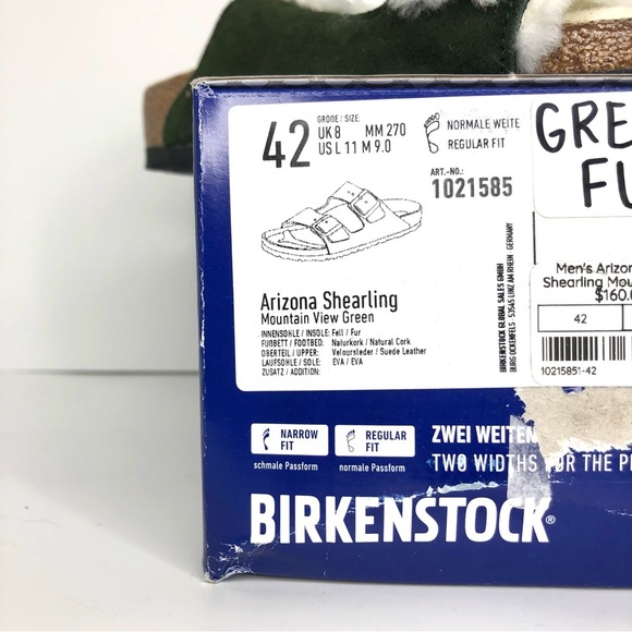 NIB Birkenstock Arizona Suede Shearling Fur Mountain View Green Sandals Shoes - Picture 11 of 11